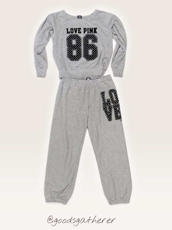 PINK Victoria's Secret Pants - VINTAGE PINK Victoria's Secret Gray 'LOVE PINK 86' Matching Set